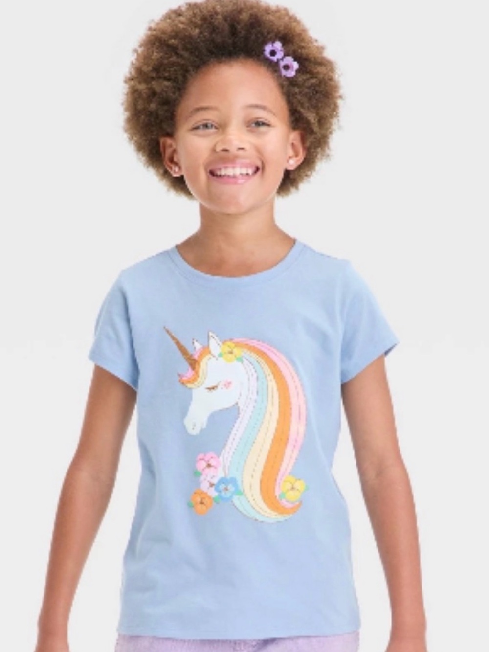 Girls' cat & Jack Light Blue Unicorn Graphic Tee XL
